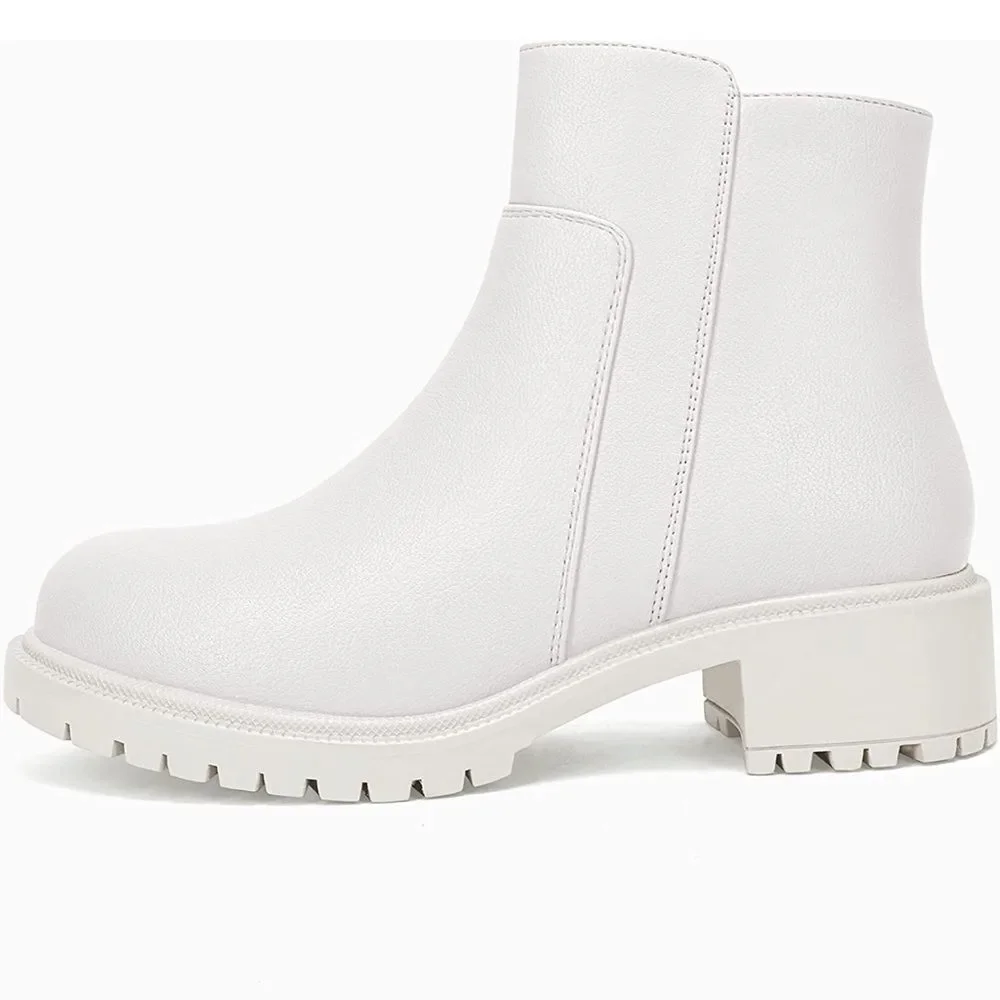 Lug Sole Ankle Booties Chunky Block Heel Round Toe Fall Winter Boots Shoes